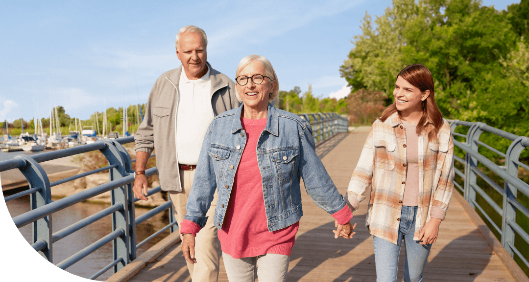Family walking with woman on maintenance therapy